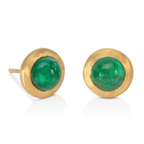 Emerald Cabochon Stud 22ct Gold Earrings