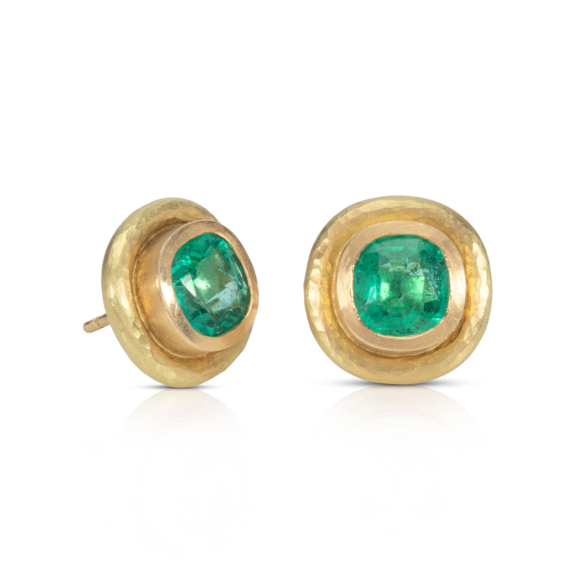 Beaten Cushion Cut Emerald Studs