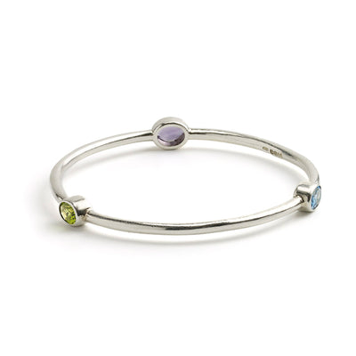 Silver Bangle Set With Blue Topaz, Amethyst and Peridot