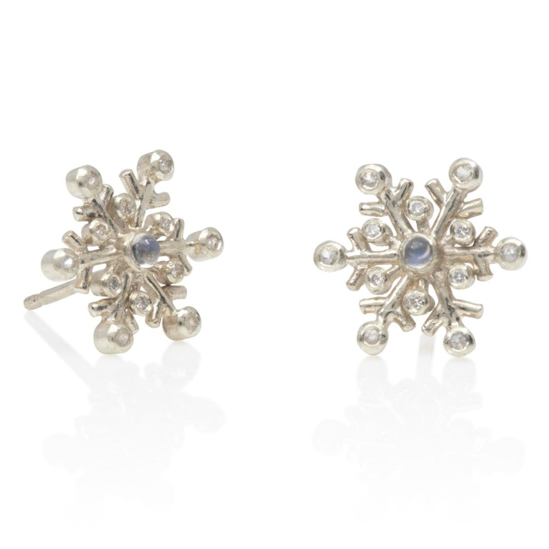Diamond and Moonstone Snowflake Stud Earrings