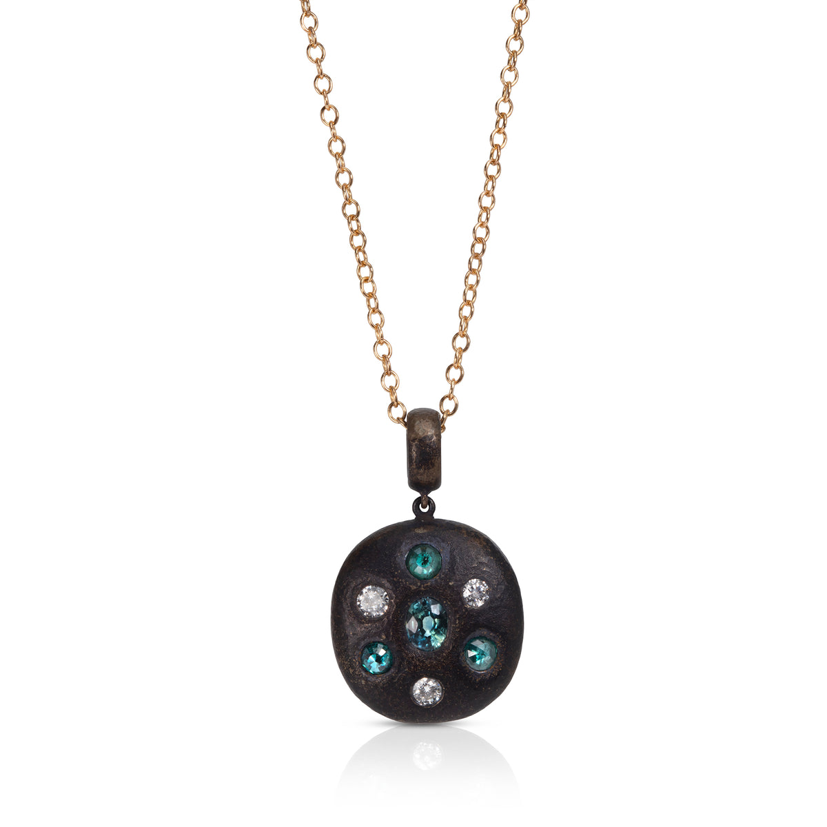 Tourmaline and Diamond Beaten Bronze Pebble Pendant