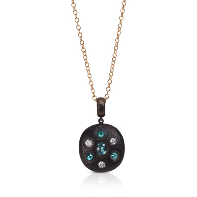Tourmaline and Diamond Beaten Bronze Pebble Pendant
