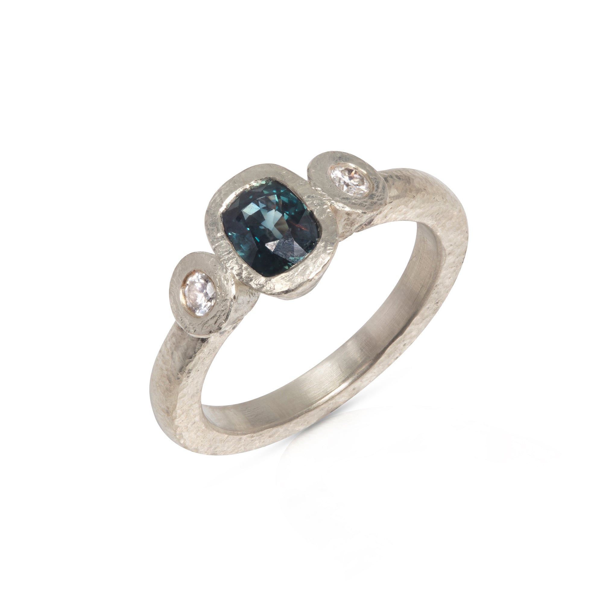 Three Stone White Gold Sapphire and Diamond Ring