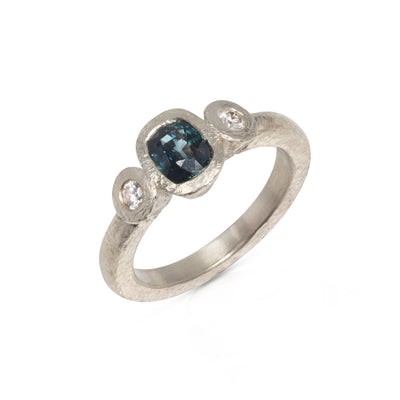 Three Stone White Gold Sapphire and Diamond Ring