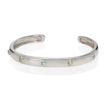 Silver, Blue Topaz and Peridot Bangle