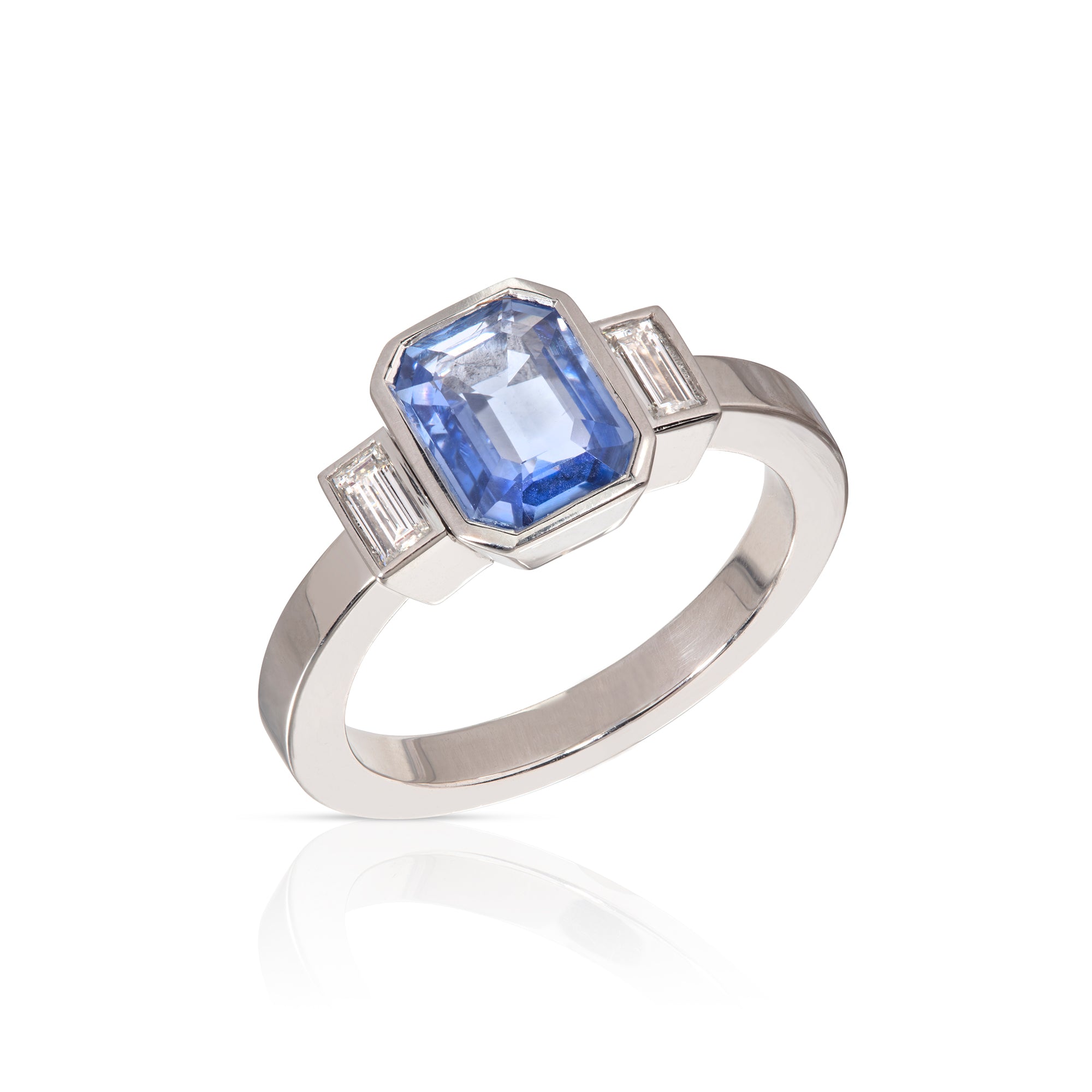 Sapphire and Diamond Baguette Ring in Platinum