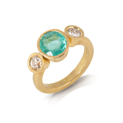 Large Paraiba Tourmaline and Diamond Three-Stone Ring