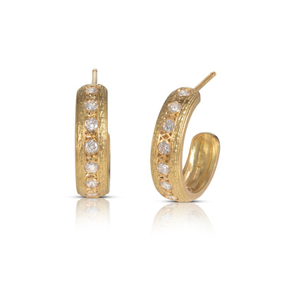 Engraved Gold Hoops with Diamonds