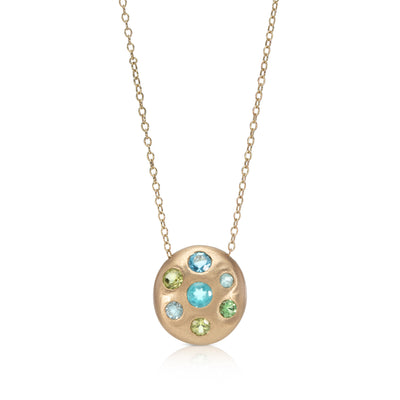 Multi-Stone Frisbee Gold Pendant