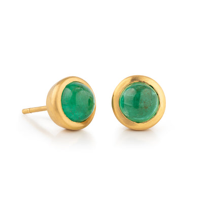 Emerald Cabochon Stud Earrings in 22ct Gold