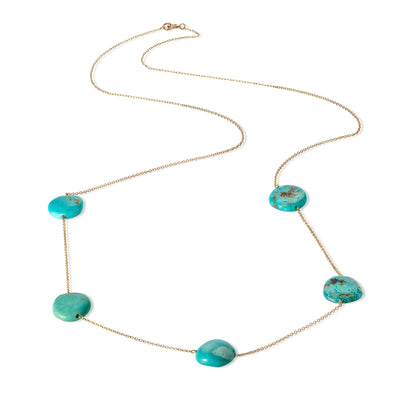 Long Turquoise Coin Bead Necklace