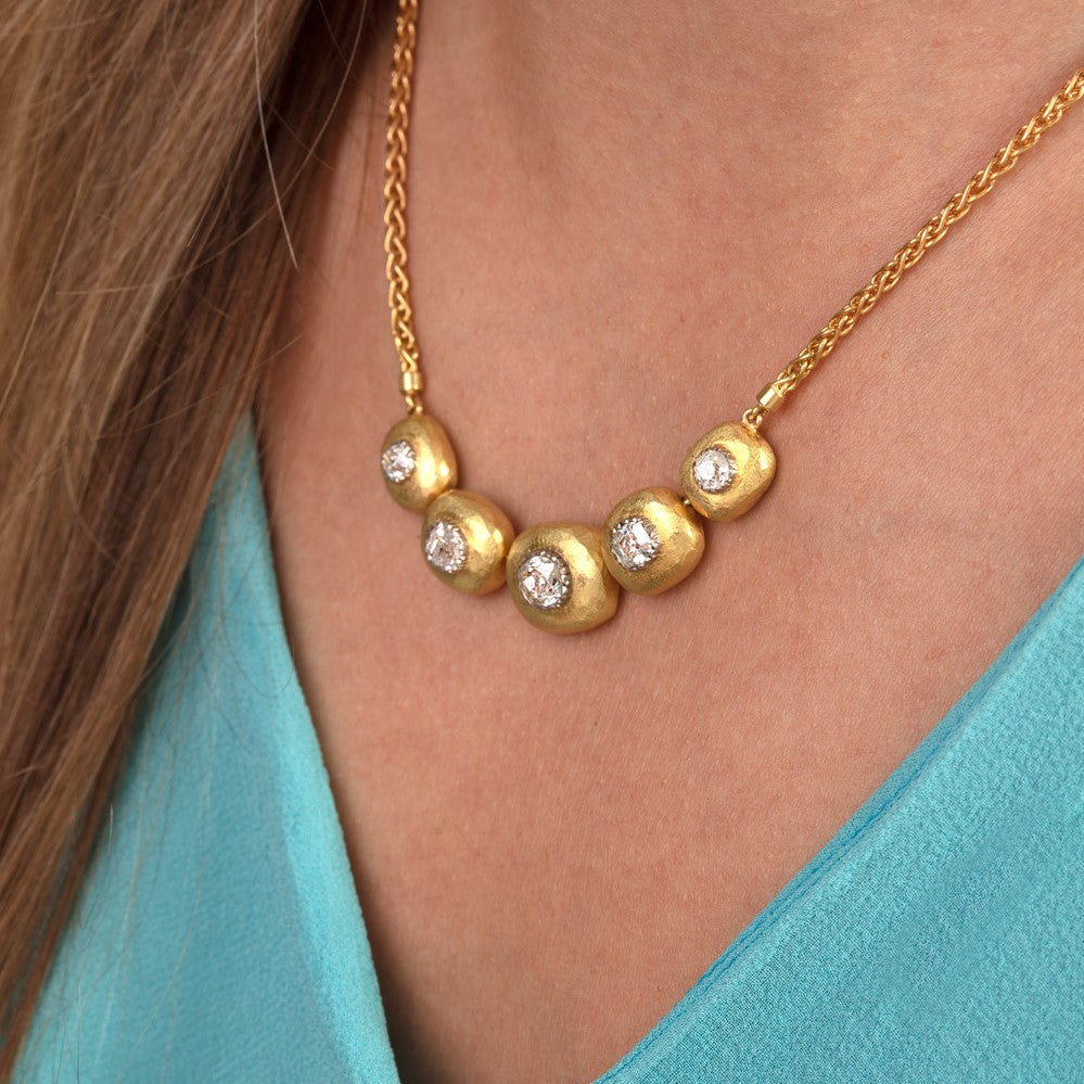 Diamond and Gold Pebble Necklace