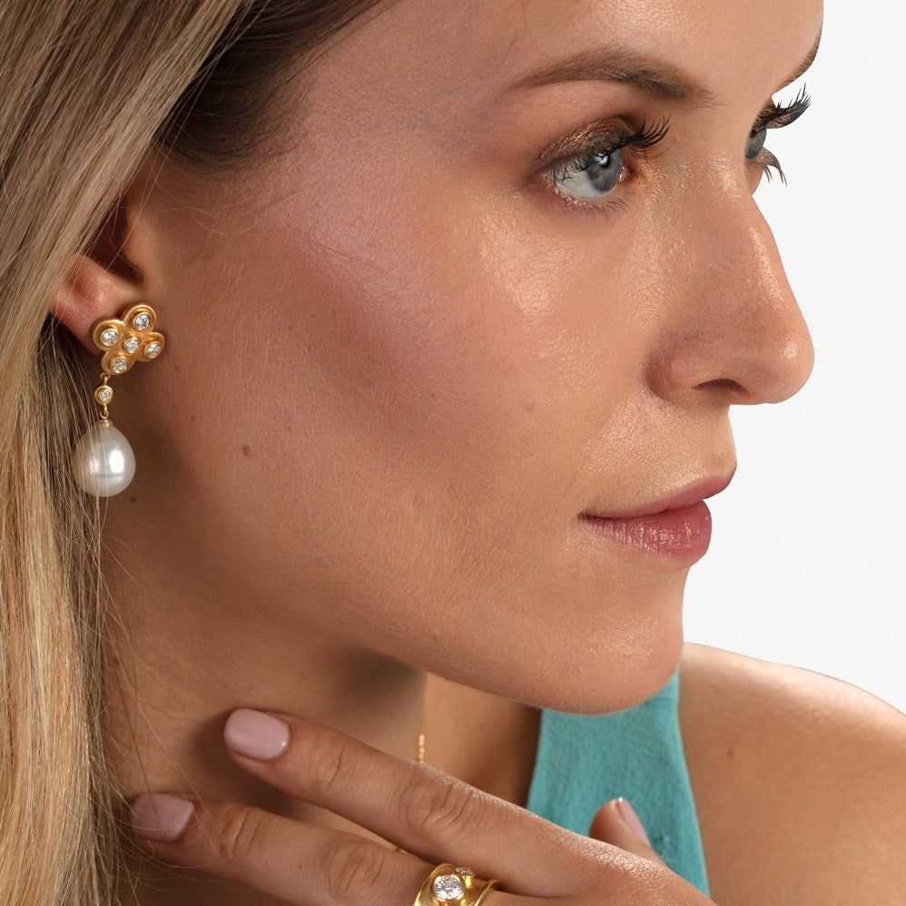Model pictured wearing Byzantine drop earrings