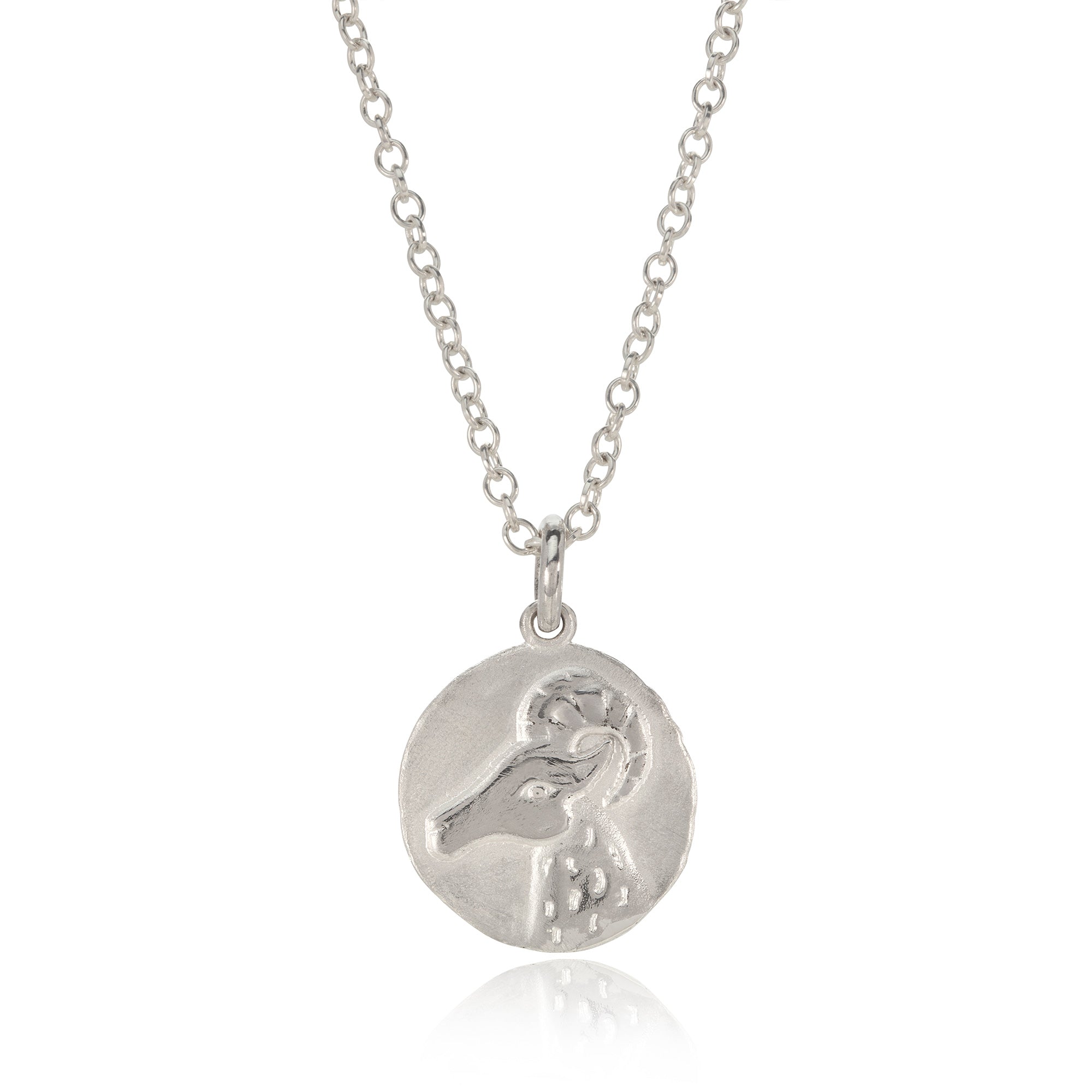 Silver Aries Pendant photographed on a white background