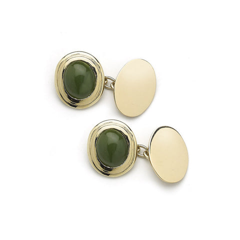 Yellow gold cufflinks with double rim border set with jade