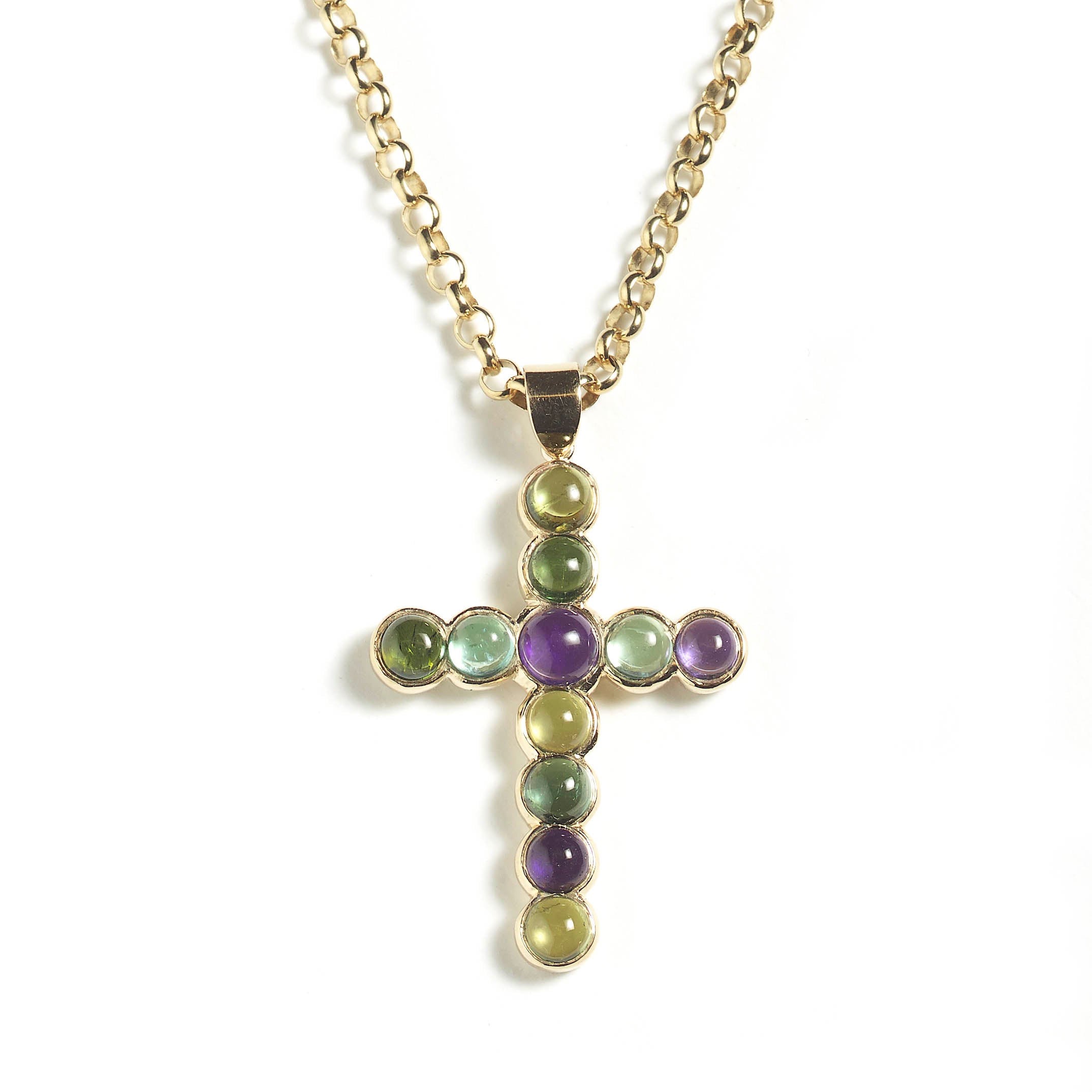 Cross Pendant Necklace , 925 Sterling Silver , Precious Gemstone Cross