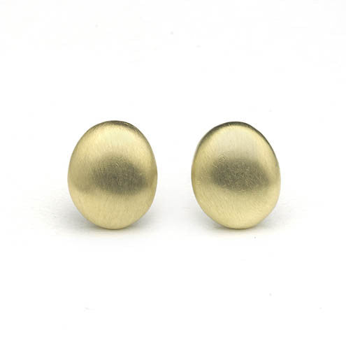 Yellow gold oval stud earrings with 'brushed' matte finish
