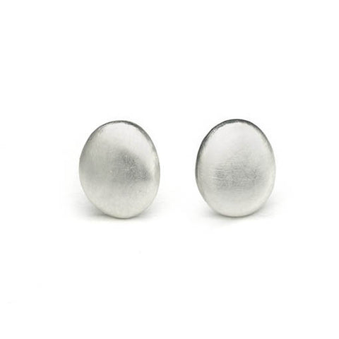 Smooth silver pebble stud earrings with smooth matte finish