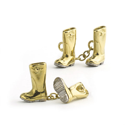 Silver Wellington boot cufflinks micro-plated in green gold