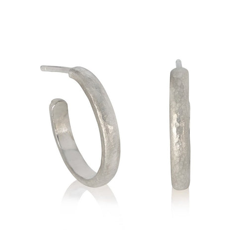 Hammered Texture Silver Half Hoops