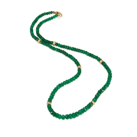 Emerald Bead Necklace with 18ct Yellow Gold Drops