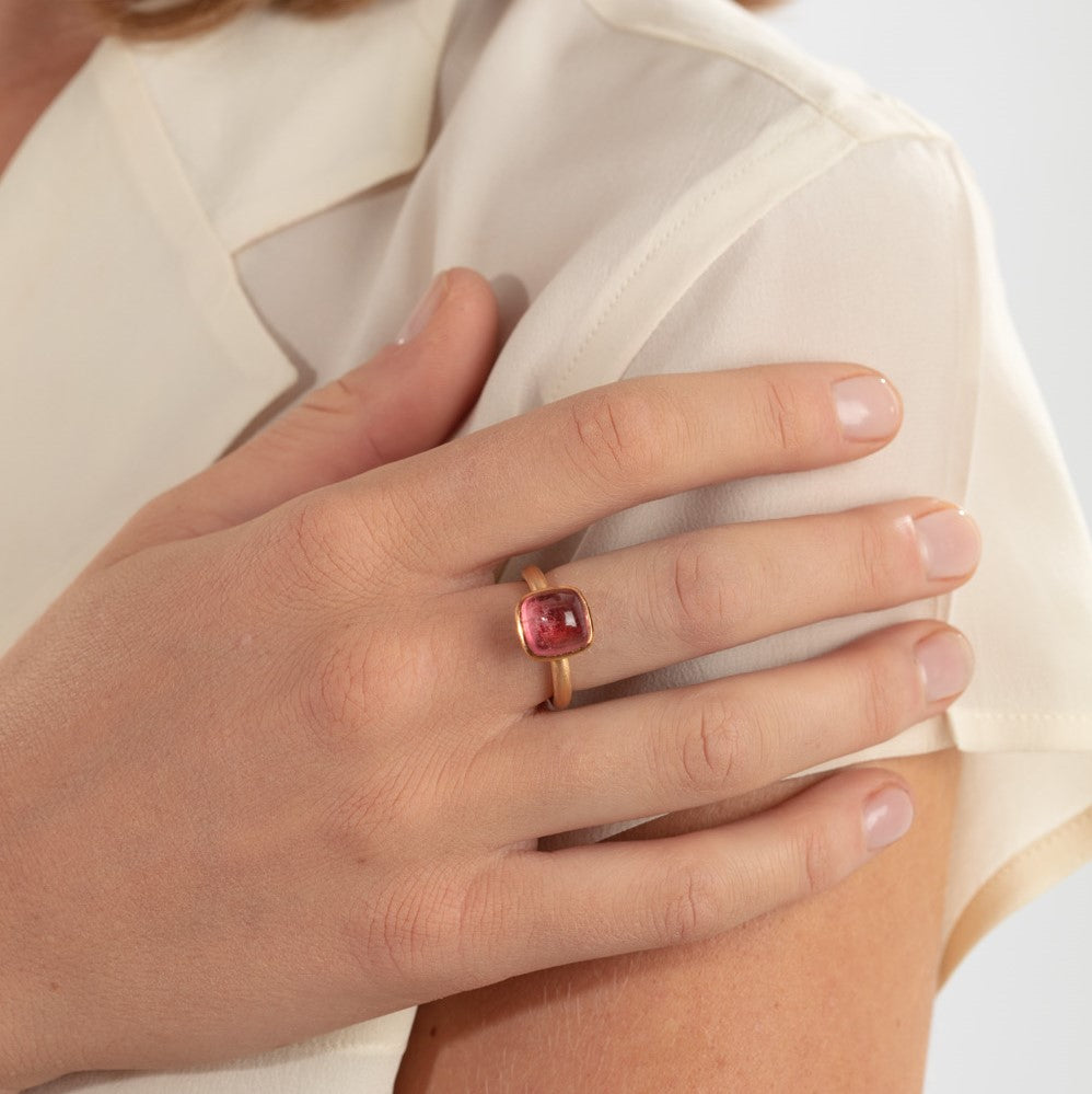 Model pictured wearing pink tourmaline ring