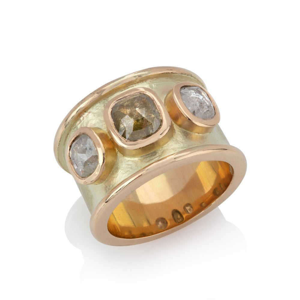 Wide Ring with Rose Cut Diamonds