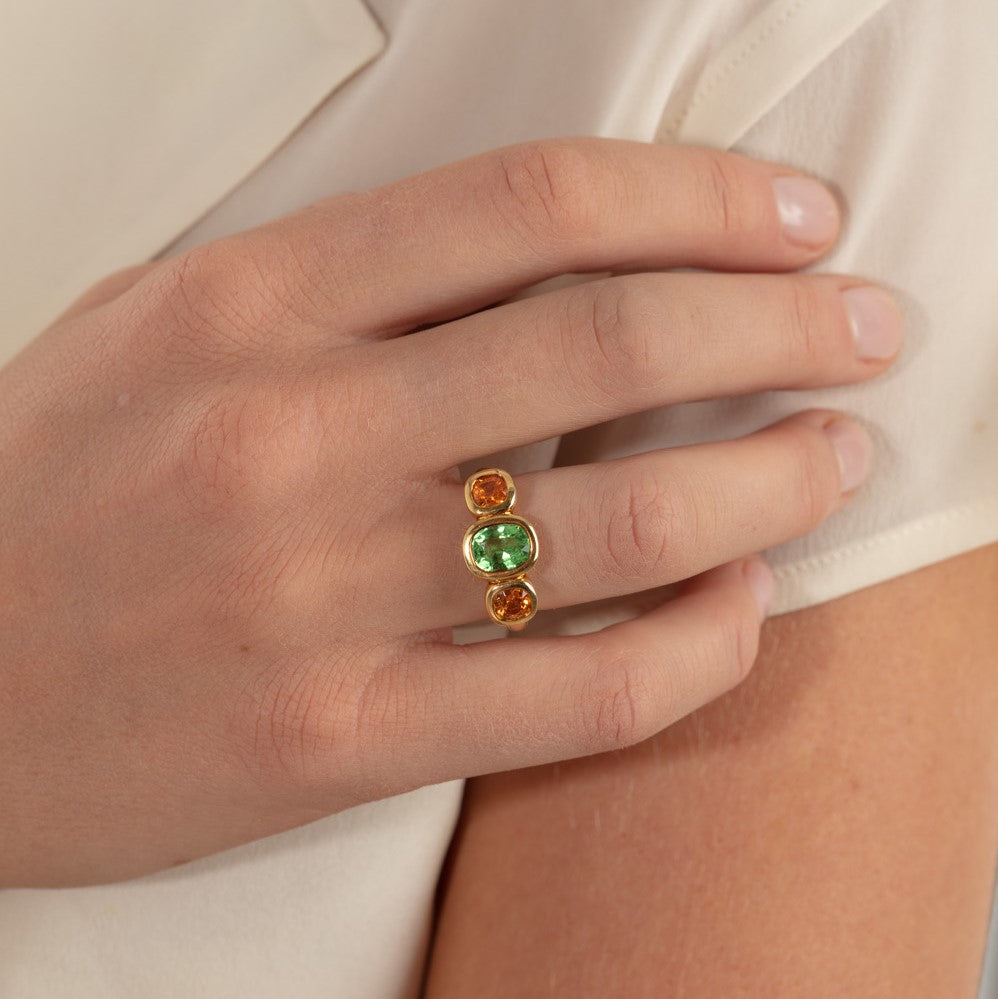 Tsavorite and Mandarin Garnet Ring