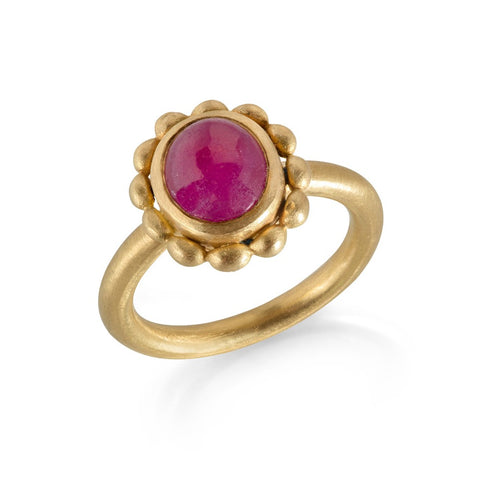 Ruby Cabochon Ring with a Ridged Shank