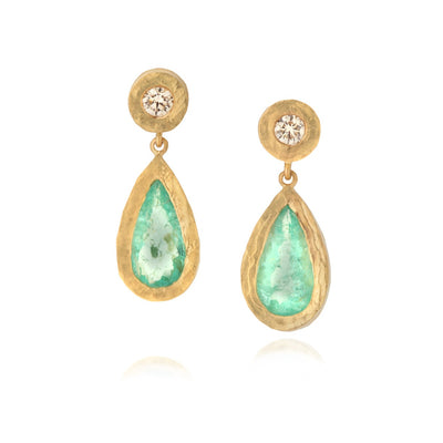 Paraiba Tourmaline and diamond drop earrings set in 18ct yellow gold
