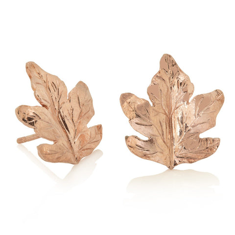 Silver Red Gold Micro-Plated Oak Leaf Studs