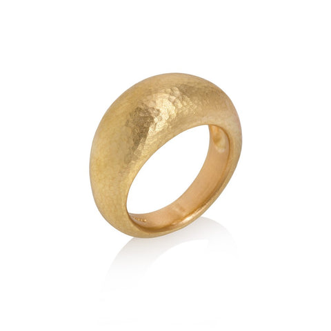 Hammered Texture 18ct Yellow Gold Bombe Ring