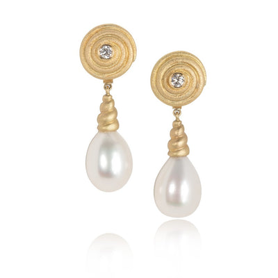 Diamond and Pearl Swirl Drop Earrings