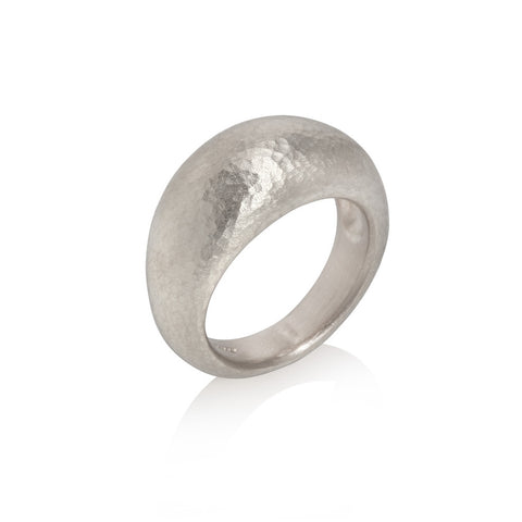 Silver domed effect ring with hammered finish