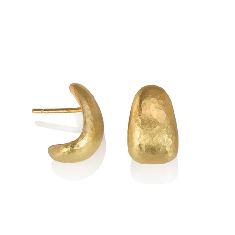 Hammered texture yellow gold half hoop earrings