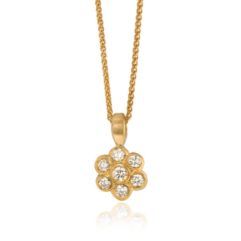 Pendant necklace comprising seven diamonds set in yellow gold in 'daisy' motif