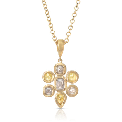 Rose cut diamond cluster pendant pictured on white background