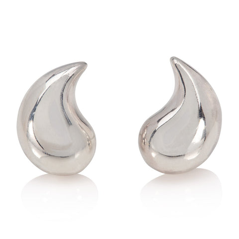 Silver teardrop shell earrings on a white background