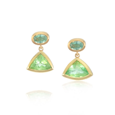 Emerald Trefoil and Black Tahitian Pearl Drop Earrings