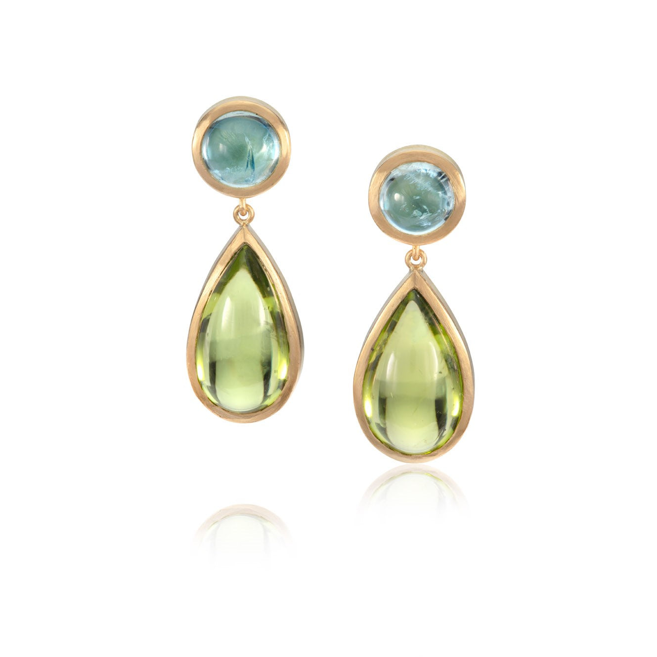 Aquamarine and Peridot Drop  Earrings in 18ct Yellow Gold