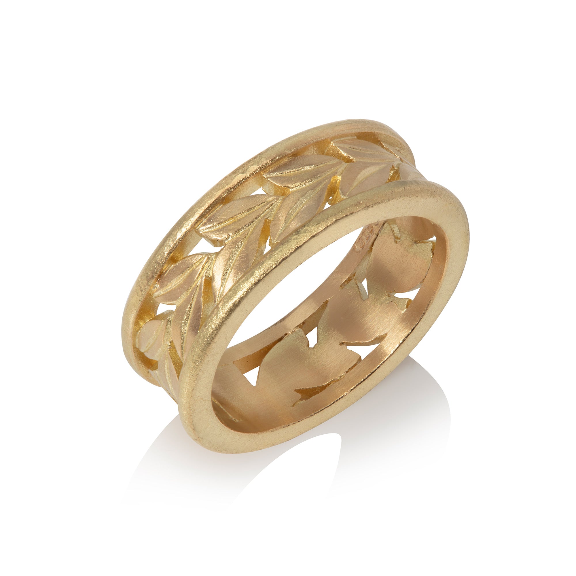 Yellow Gold Leaf Ring on white background