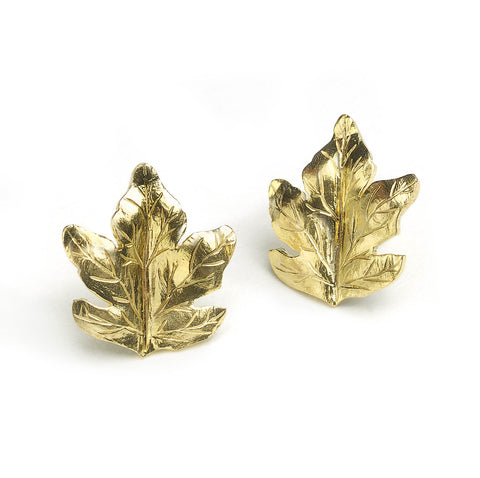 Silver and yellow gold micro-plated leaf stud earrings