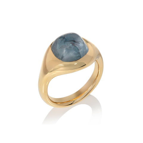 Sapphire pebble ring on white background