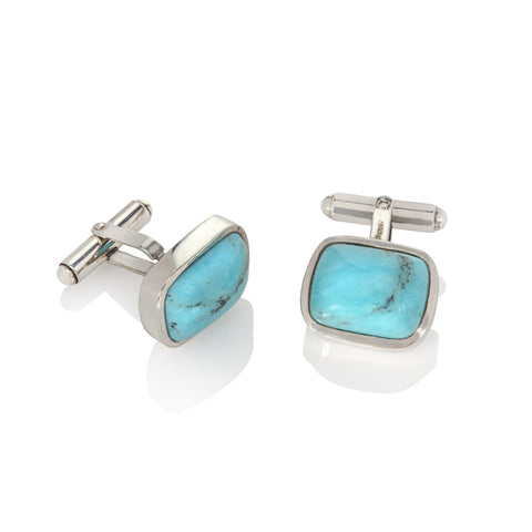 Turquoise and Red Enamel Silver Cufflinks