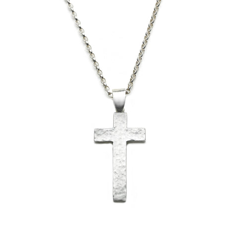 Silver cross with hammered texture finish